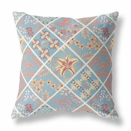 HOMEROOTS 16 in. Patch Indoor & Outdoor Throw Pillow Light Blue & Yellow 413972